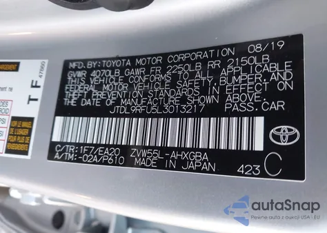 2020 Toyota Prius Xle Awd-E from USA, damaged, VIN JTDL9RFU5L3013217